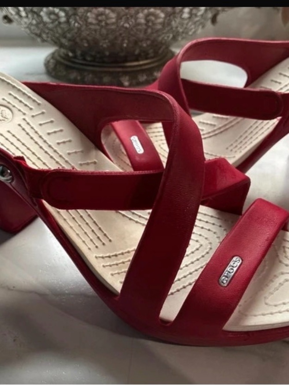 CROCS Women’s Red Strappy Heeled Sandals